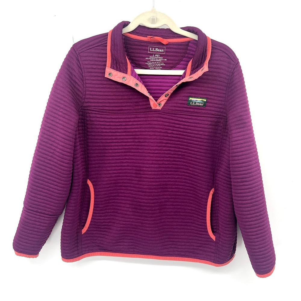 L.L.Bean airlight pullover knit quilted eggplant purple gorpcore jacket LP L pet